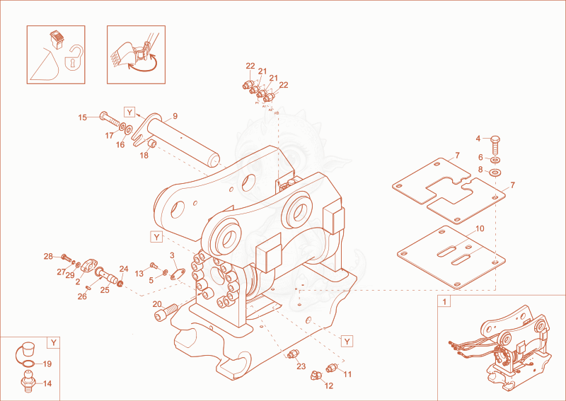 Exploded parts diagram of the Easy Lock Powertlit (Option) of a Wacker Neuson EW100, with numbered balloons