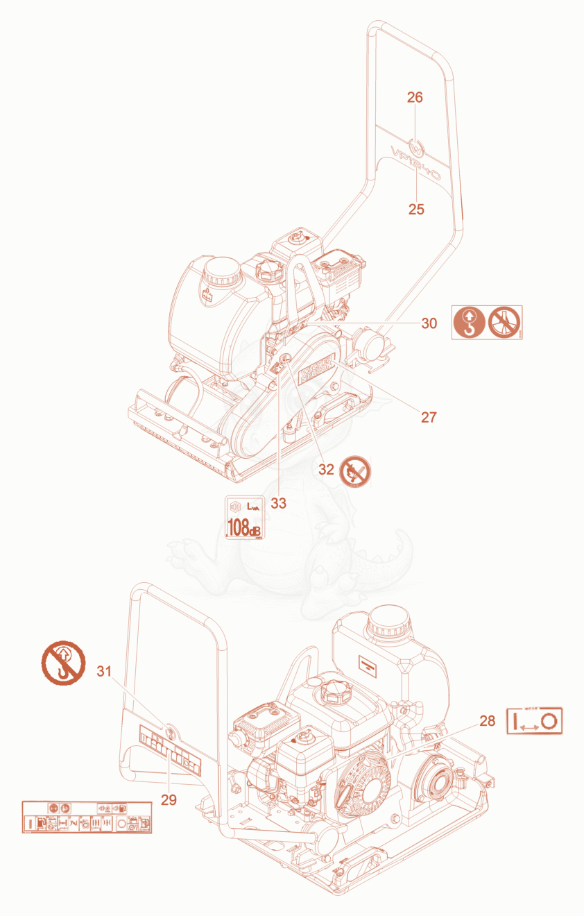 Exploded parts diagram of the Labels of a Wacker Neuson VP1340AWCN, with numbered balloons