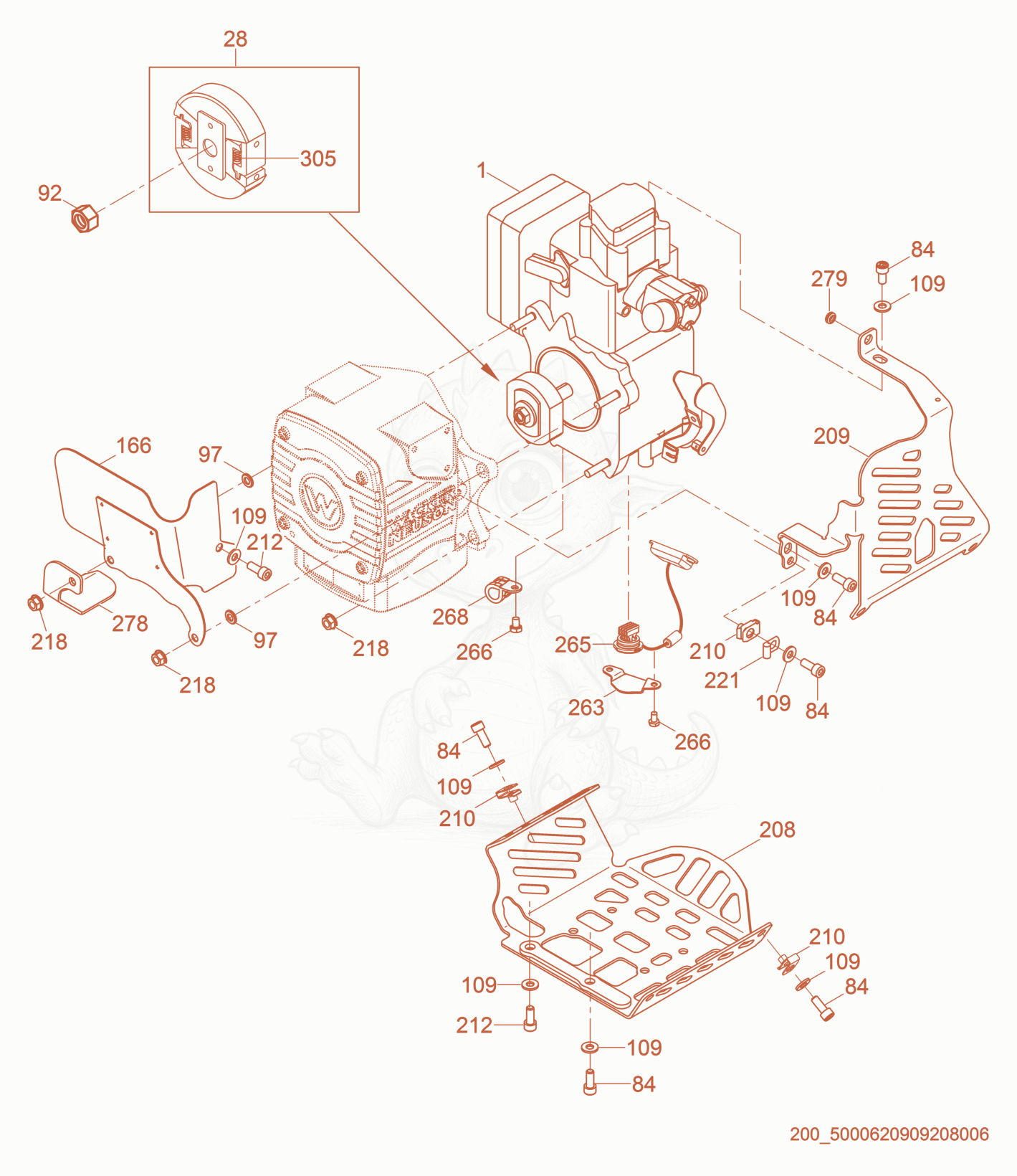 Exploded parts diagram of the Engine Guarding of a Wacker Neuson BS60-4S, with numbered balloons