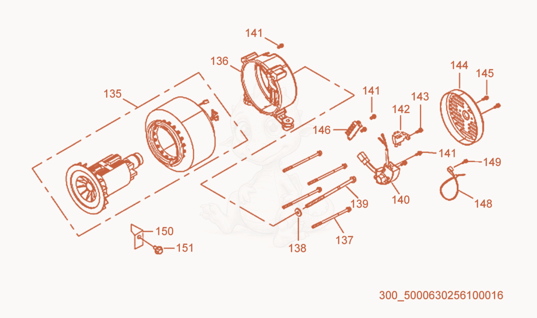 Exploded parts diagram of the Motor cpl. of a Wacker Neuson MG3, with numbered balloons