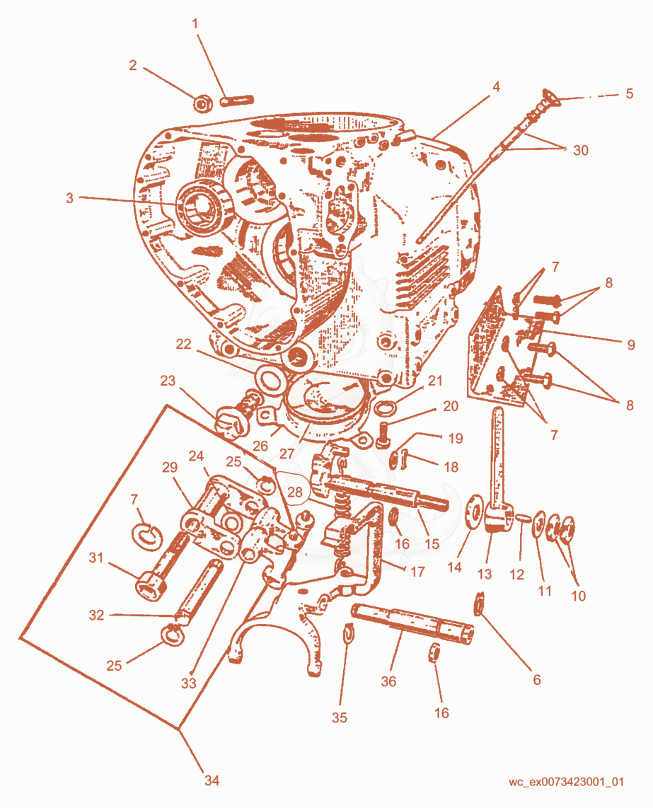 Exploded parts diagram of the Crankcase cpl. of a Wacker Neuson RS800H, with numbered balloons