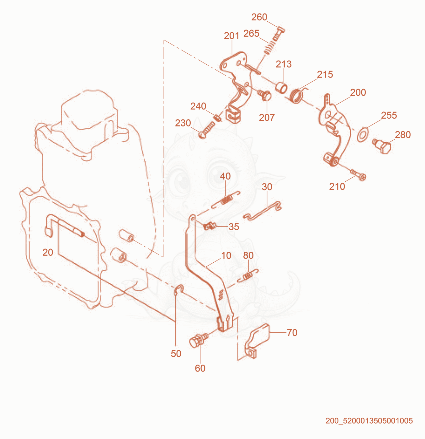 Exploded parts diagram of the Governor cpl. of a Wacker Neuson MS54, with numbered balloons