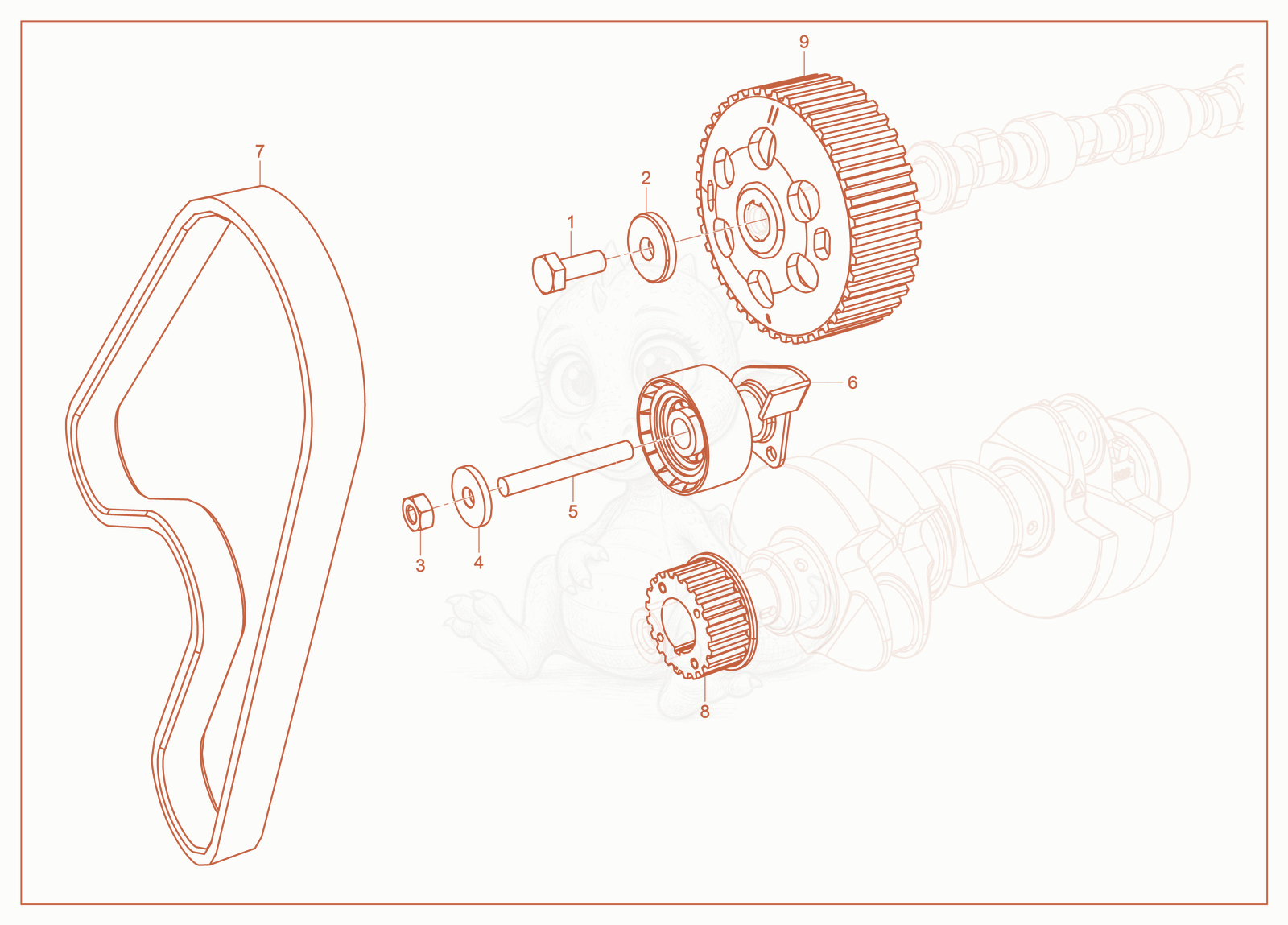 Exploded parts diagram of the Timing Gear of a Wacker Neuson RTLX-SC3, with numbered balloons