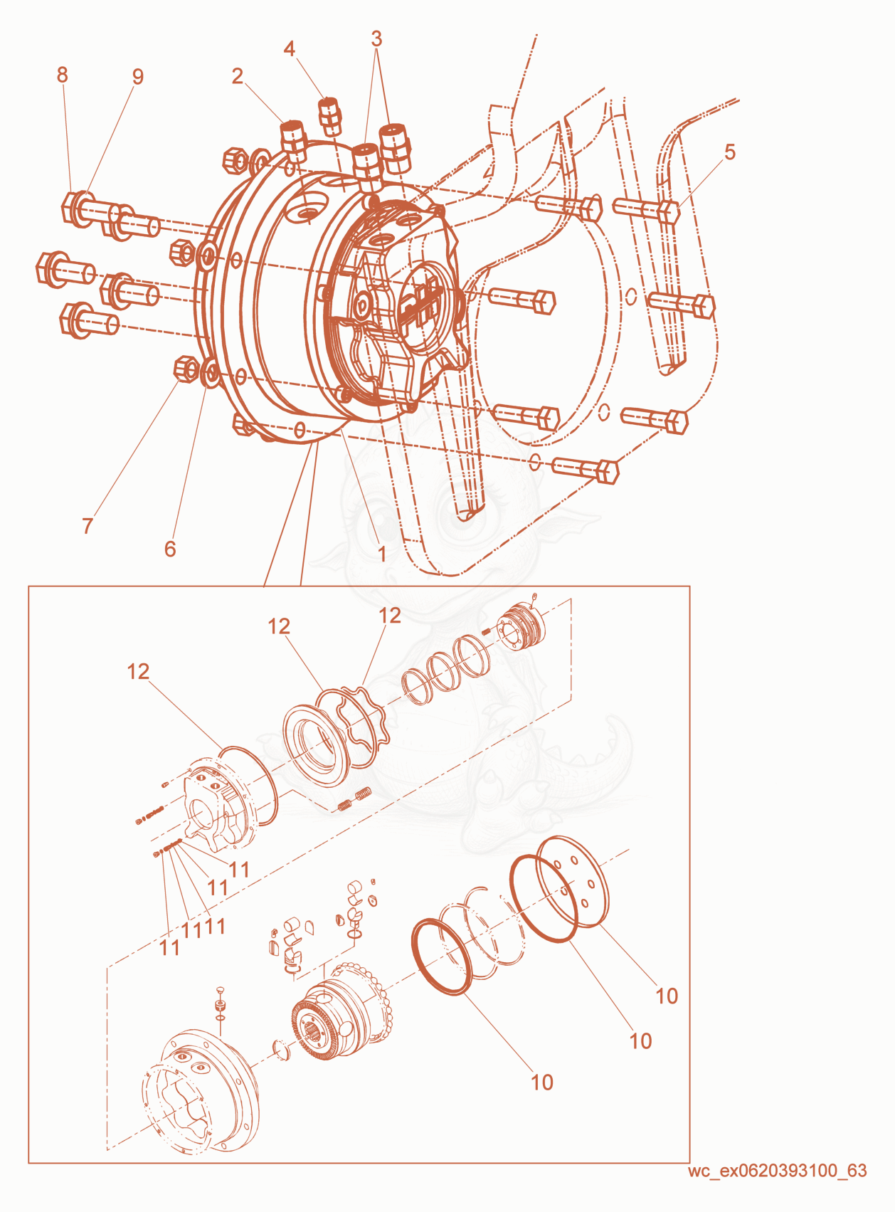 Exploded parts diagram of the Drive Motor/Mount of a Wacker Neuson RD27-100, with numbered balloons