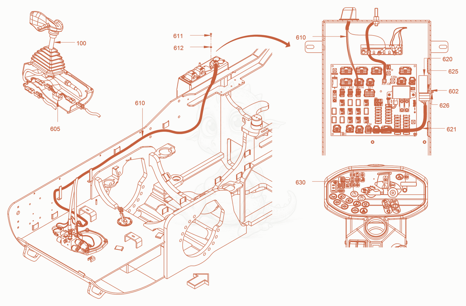 Exploded parts diagram of the Electrical System (Blade) of a Wacker Neuson RC70VOUS, with numbered balloons