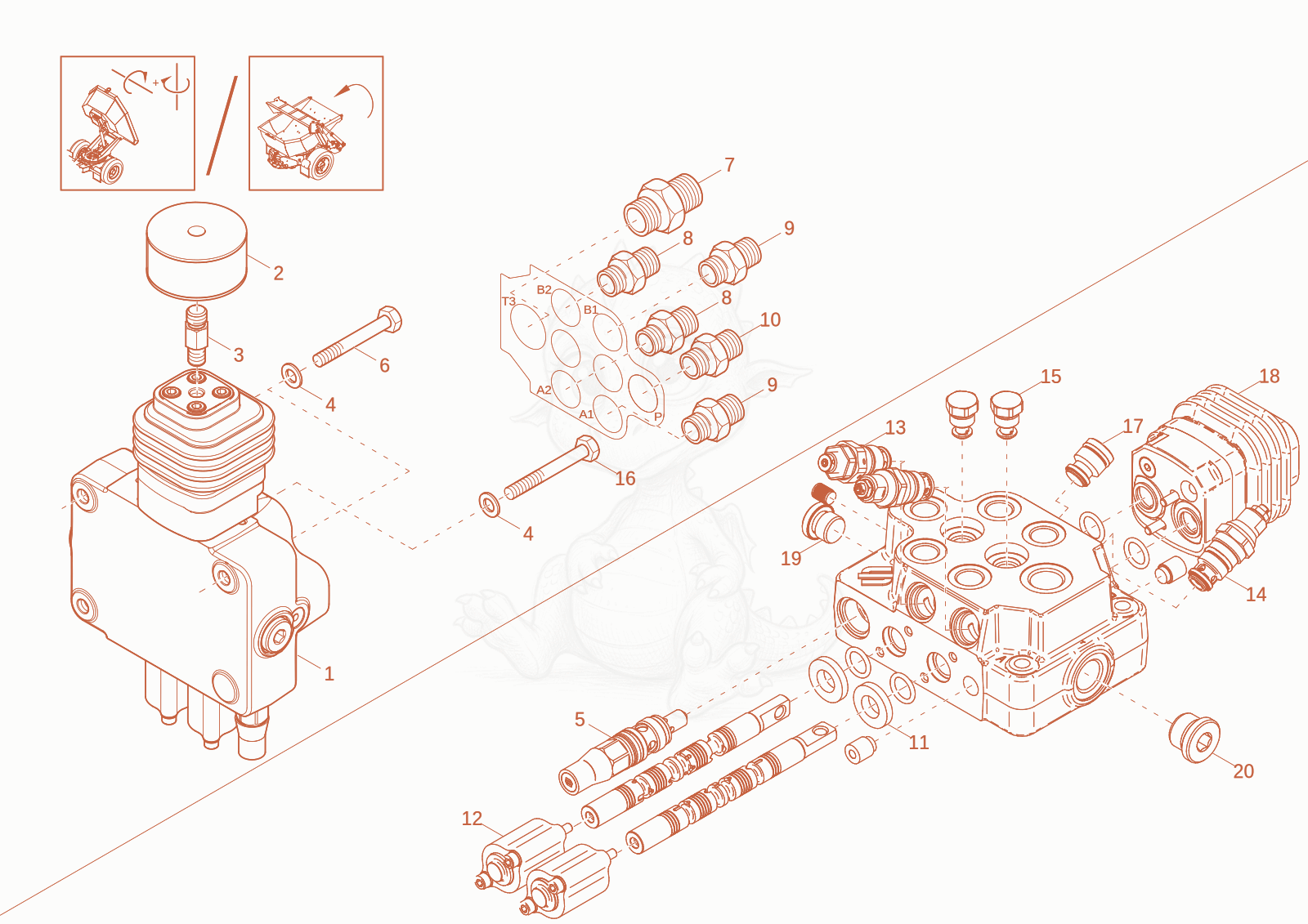 Exploded parts diagram of the CONTROL BLOCK of a Wacker Neuson DW20-2, with numbered balloons
