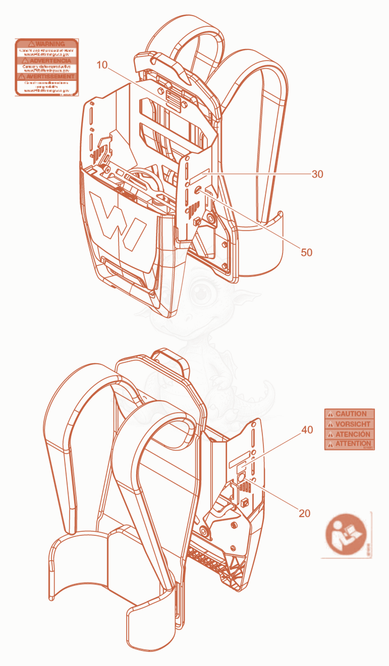 Exploded parts diagram of the Labels of a Wacker Neuson ACBE, with numbered balloons