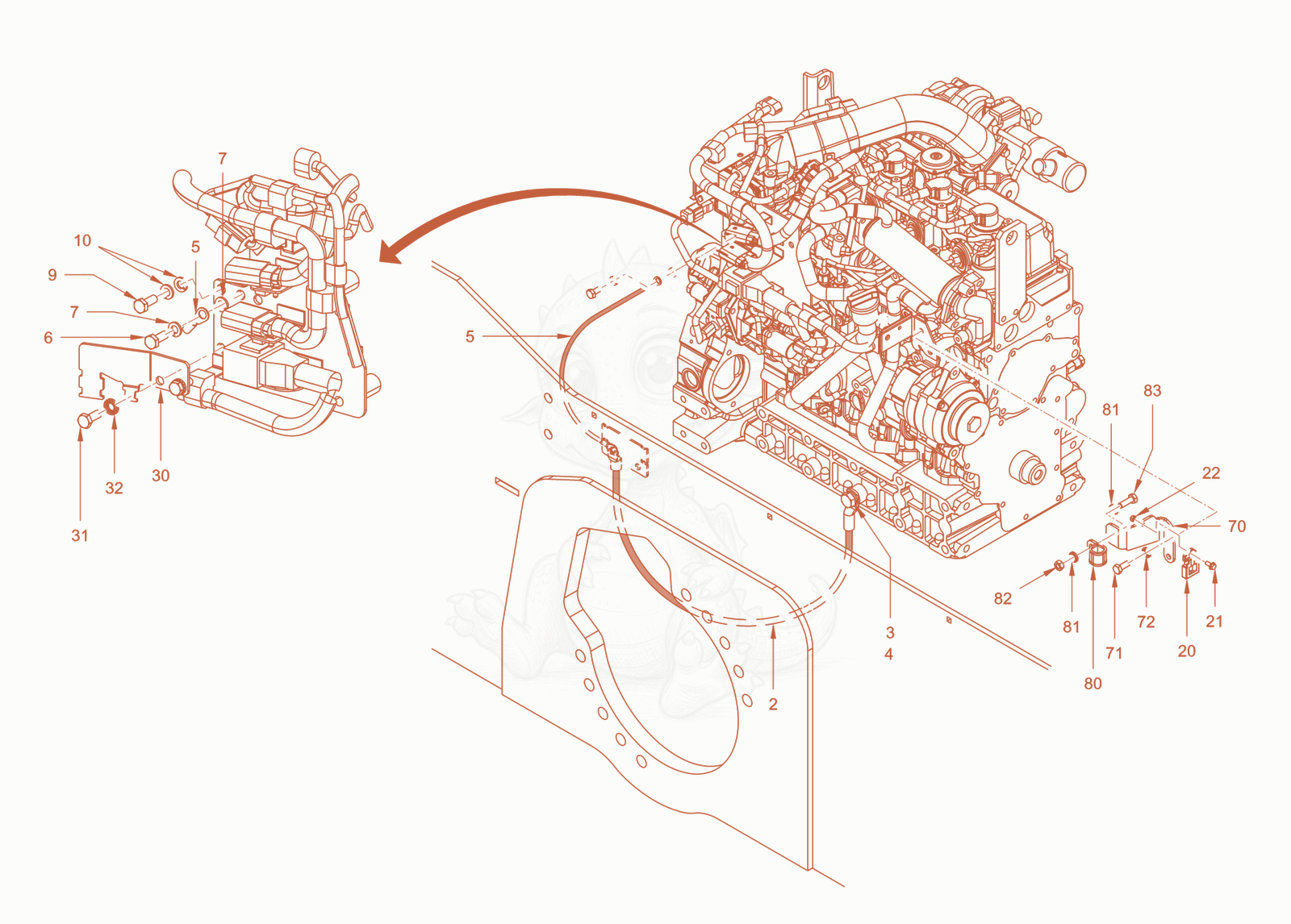 Exploded parts diagram of the electrical system of a Wacker Neuson RC50DPFCAB, with numbered balloons