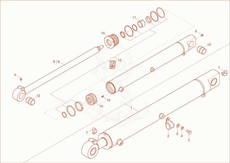 Exploded parts diagram of the BOOM CYLINDER of a Wacker Neuson EZ17, with numbered balloons