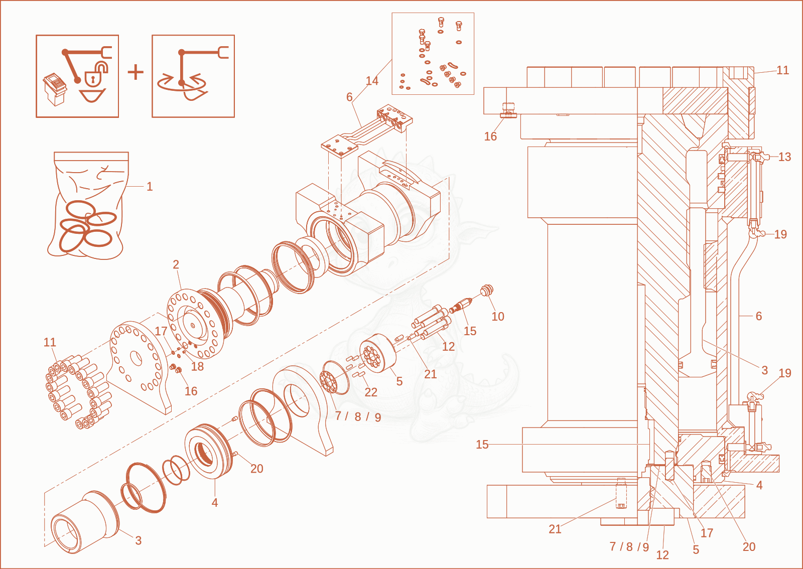 Exploded parts diagram of the Powertilt (Option) of a Wacker Neuson ET145, with numbered balloons