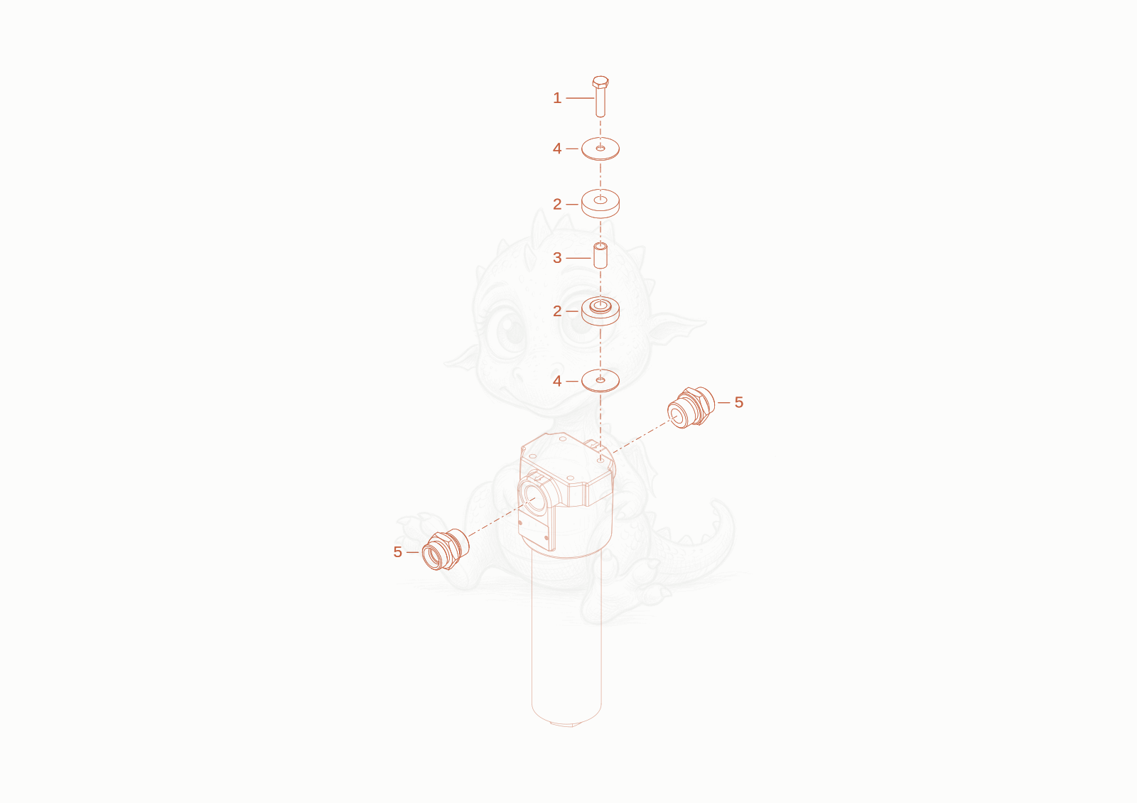 Exploded parts diagram of the screw joint pressure filter of a Wacker Neuson WL34, with numbered balloons