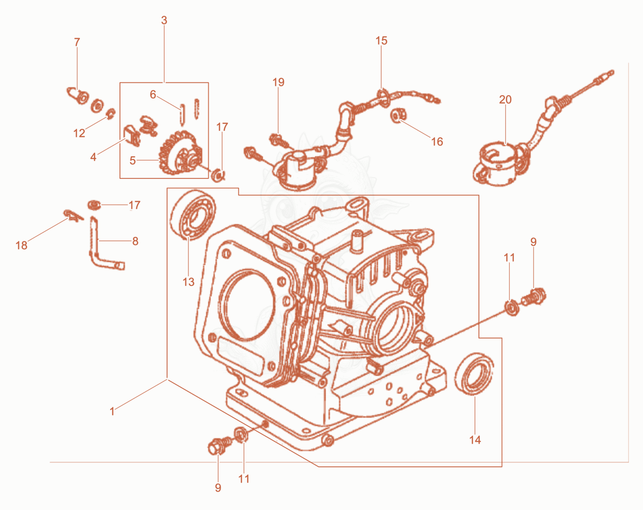 Despiece del Cylinder housing de una máquina Wacker Neuson XPSKMAT, con globos numerados
