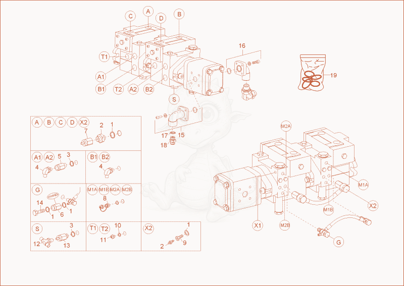 Exploded parts diagram of the PUMP UNIT of a Wacker Neuson DT25, with numbered balloons