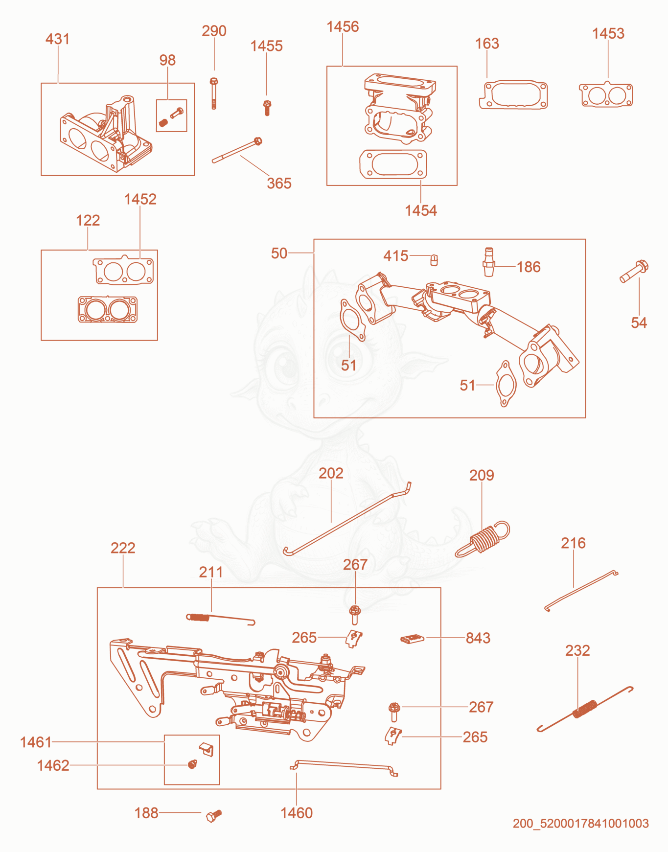 Exploded parts diagram of the Manifold/Governor of a Wacker Neuson CRT48-35V-PS, with numbered balloons