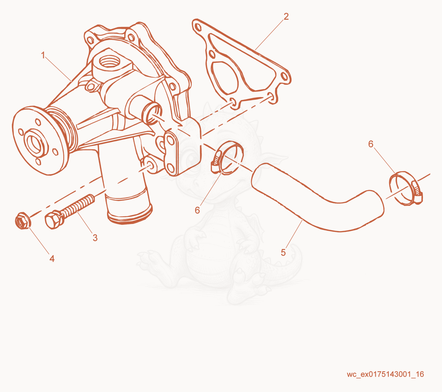 Exploded parts diagram of the Water Pump of a Wacker Neuson RD27-120, with numbered balloons