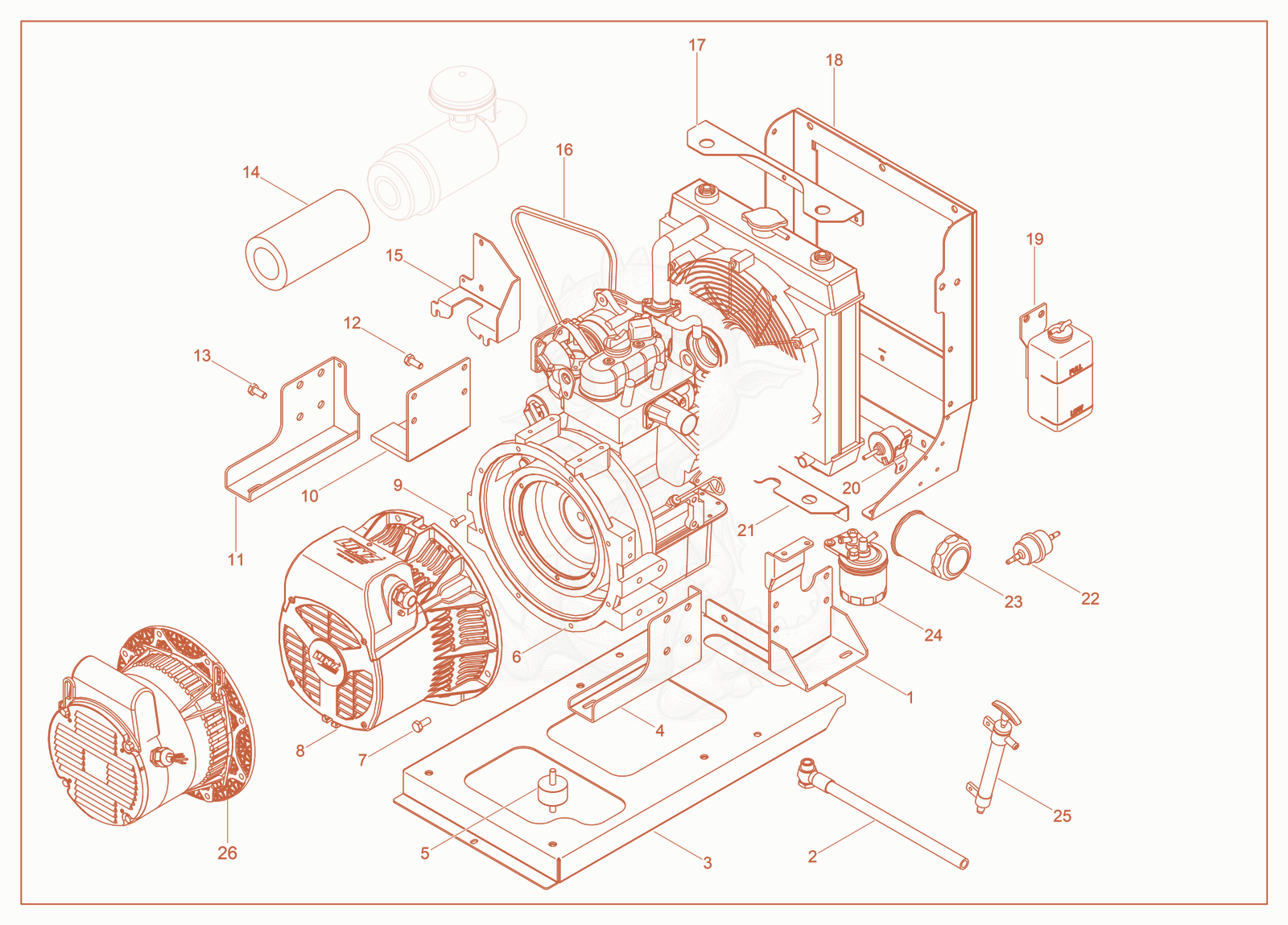 Exploded parts diagram of the Engine support of a Wacker Neuson LTE4K, with numbered balloons