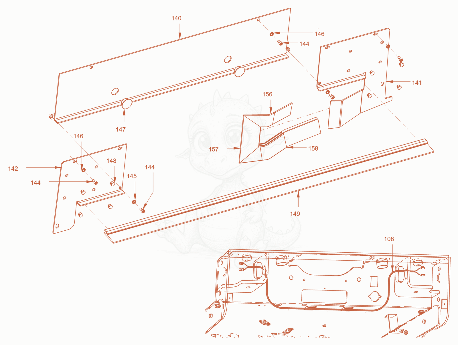 Exploded parts diagram of the roll over protection of a Wacker Neuson RC110PUSROPS, with numbered balloons