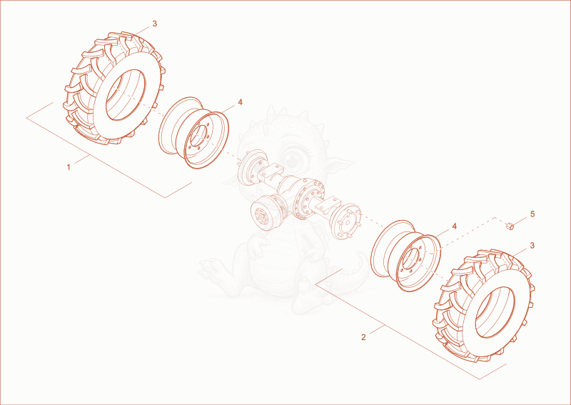 Exploded parts diagram of the front wheels (Swivel Tip) of a Wacker Neuson DW15E, with numbered balloons