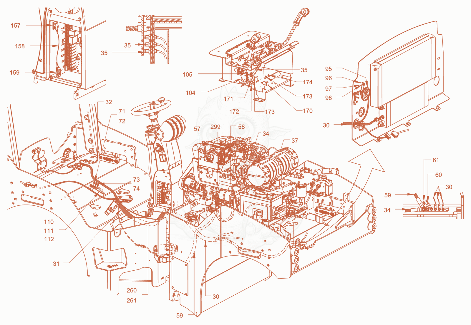 Exploded parts diagram of the Electrical system of a Wacker Neuson RD45-140, with numbered balloons