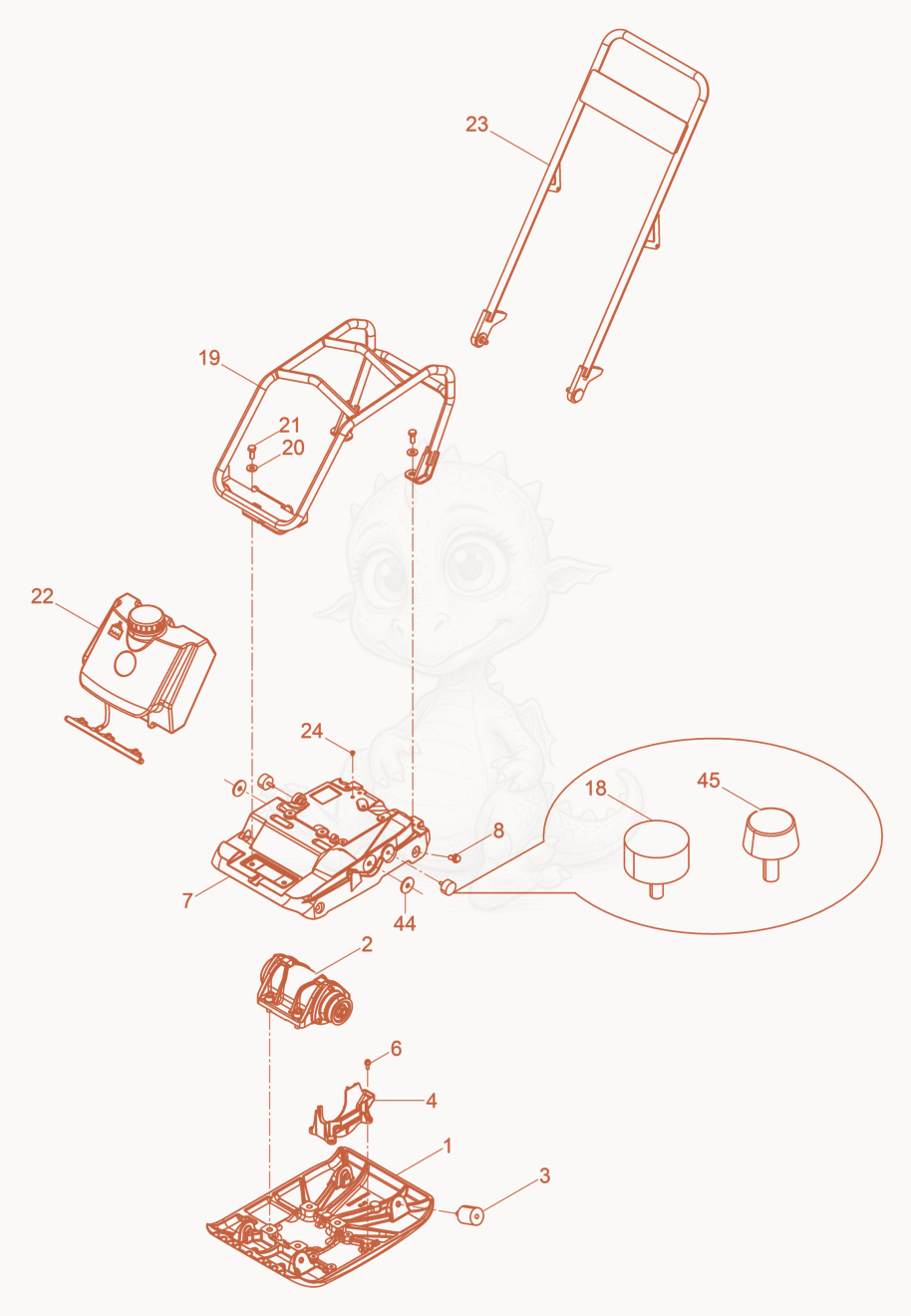 Exploded parts diagram of the Vibratory Plate cpl. of a Wacker Neuson WP1540AWUS, with numbered balloons