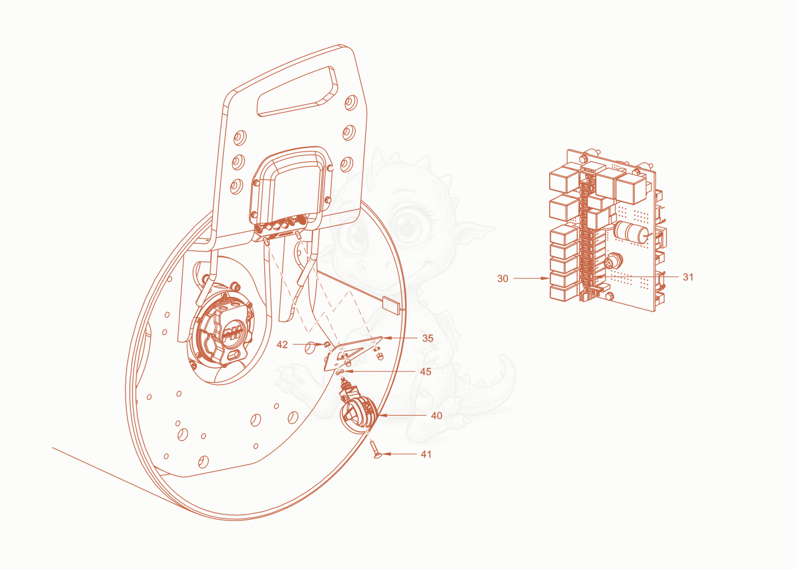Exploded parts diagram of the roller drum lighting of a Wacker Neuson RD40-130ODPF, with numbered balloons