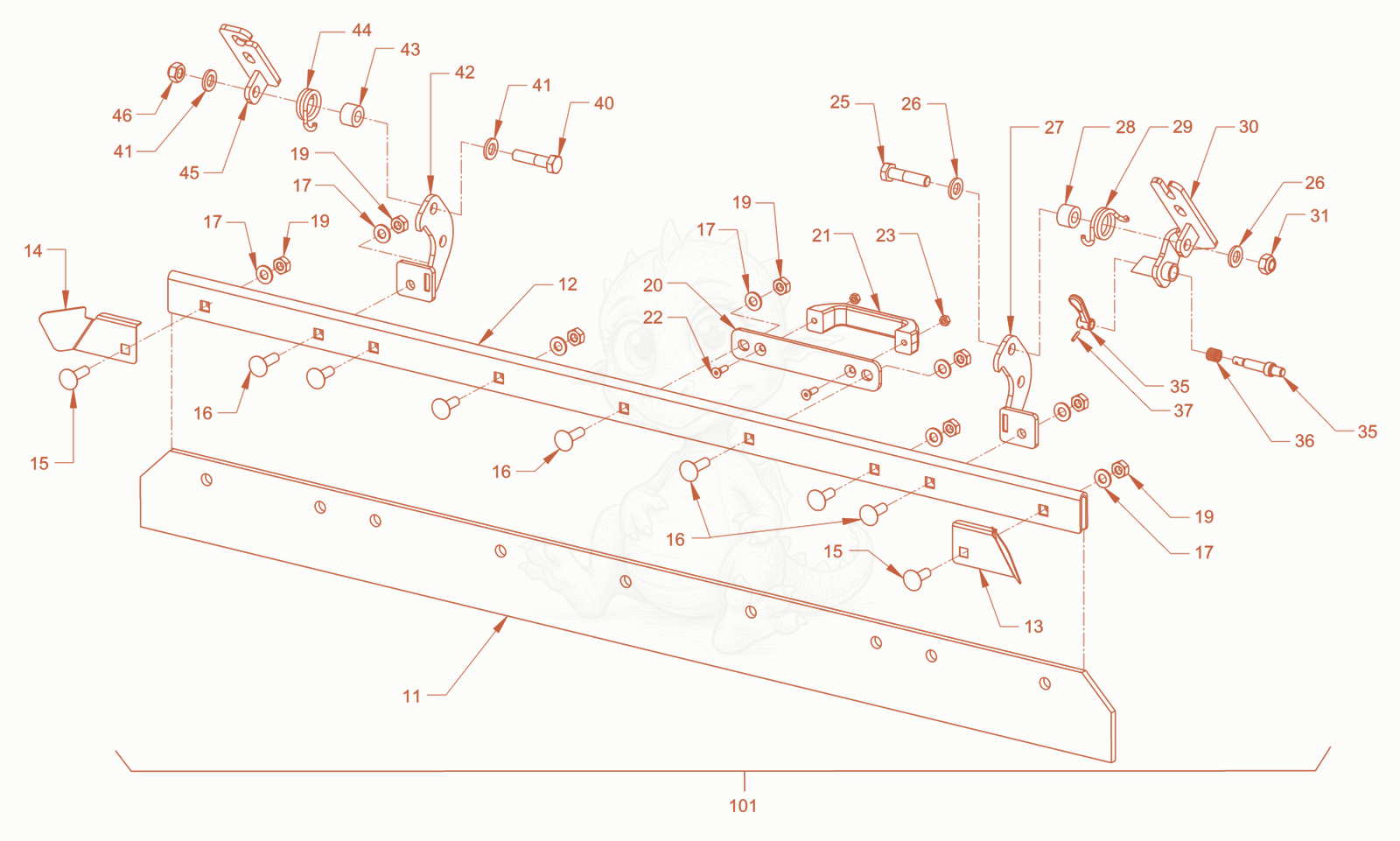 Exploded parts diagram of the foldable scraper of a Wacker Neuson RD40-130CDPF, with numbered balloons
