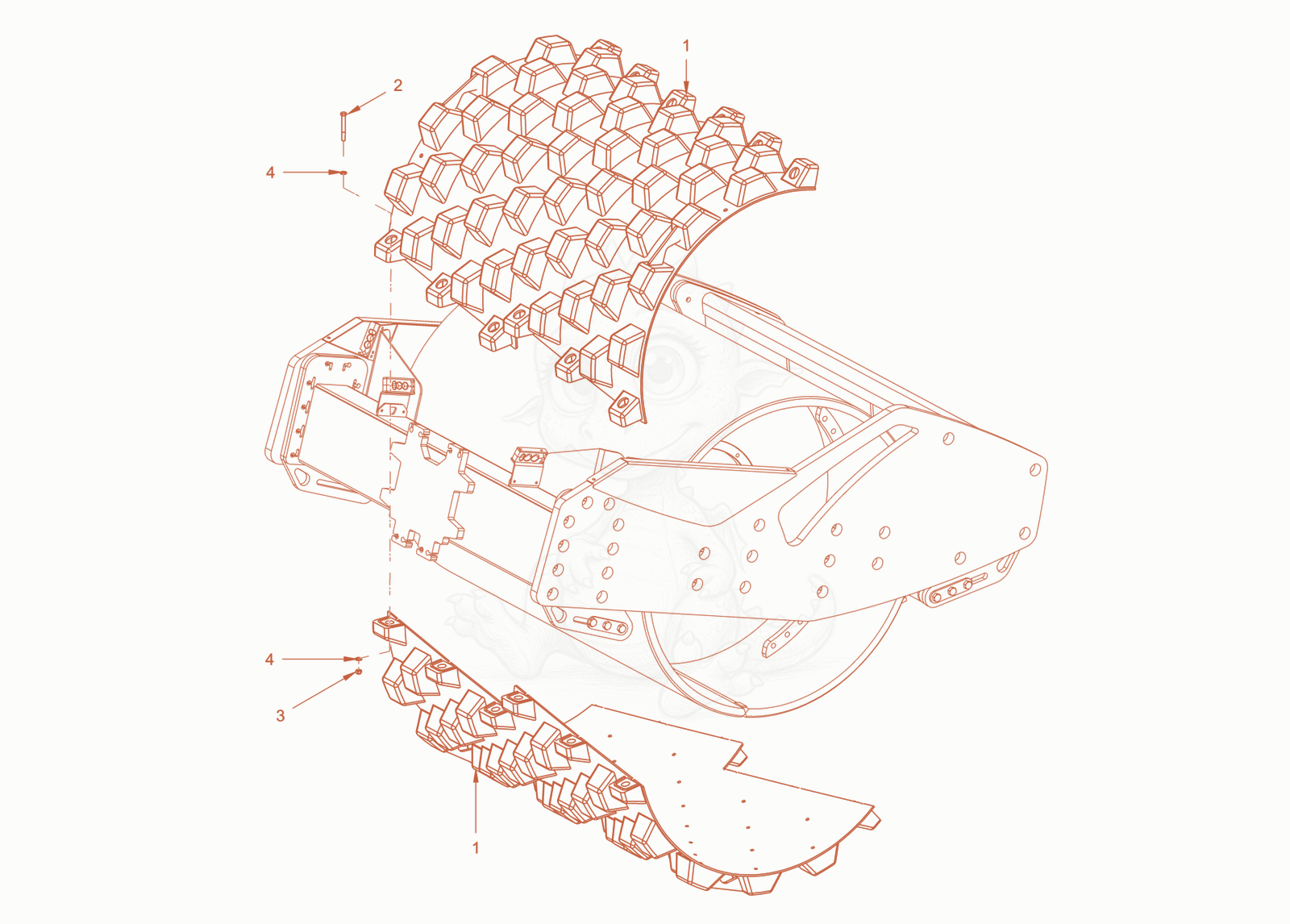 Exploded parts diagram of the padfoot segments of a Wacker Neuson RC110CAB, with numbered balloons