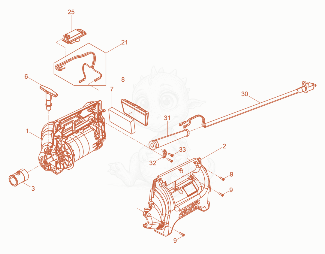Exploded parts diagram of the Drive Engine of a Wacker Neuson M2500/230EU, with numbered balloons