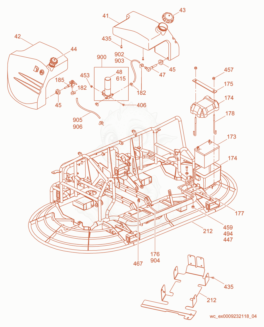 Exploded parts diagram of the Tank cpl. of a Wacker Neuson CRT36-24A-H, with numbered balloons