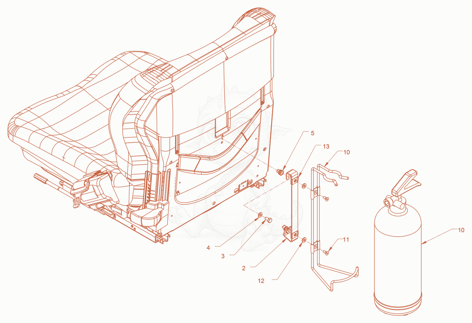 Exploded parts diagram of the fire extinguisher of a Wacker Neuson RD24-100, with numbered balloons