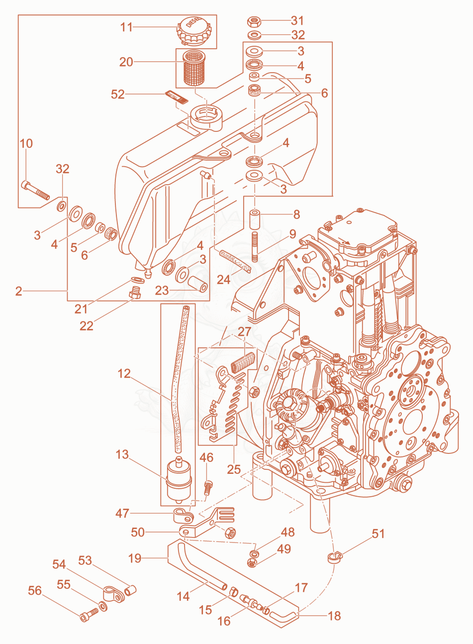 Despiece del Fuel System de una máquina Wacker Neuson DPU6555HES, con globos numerados