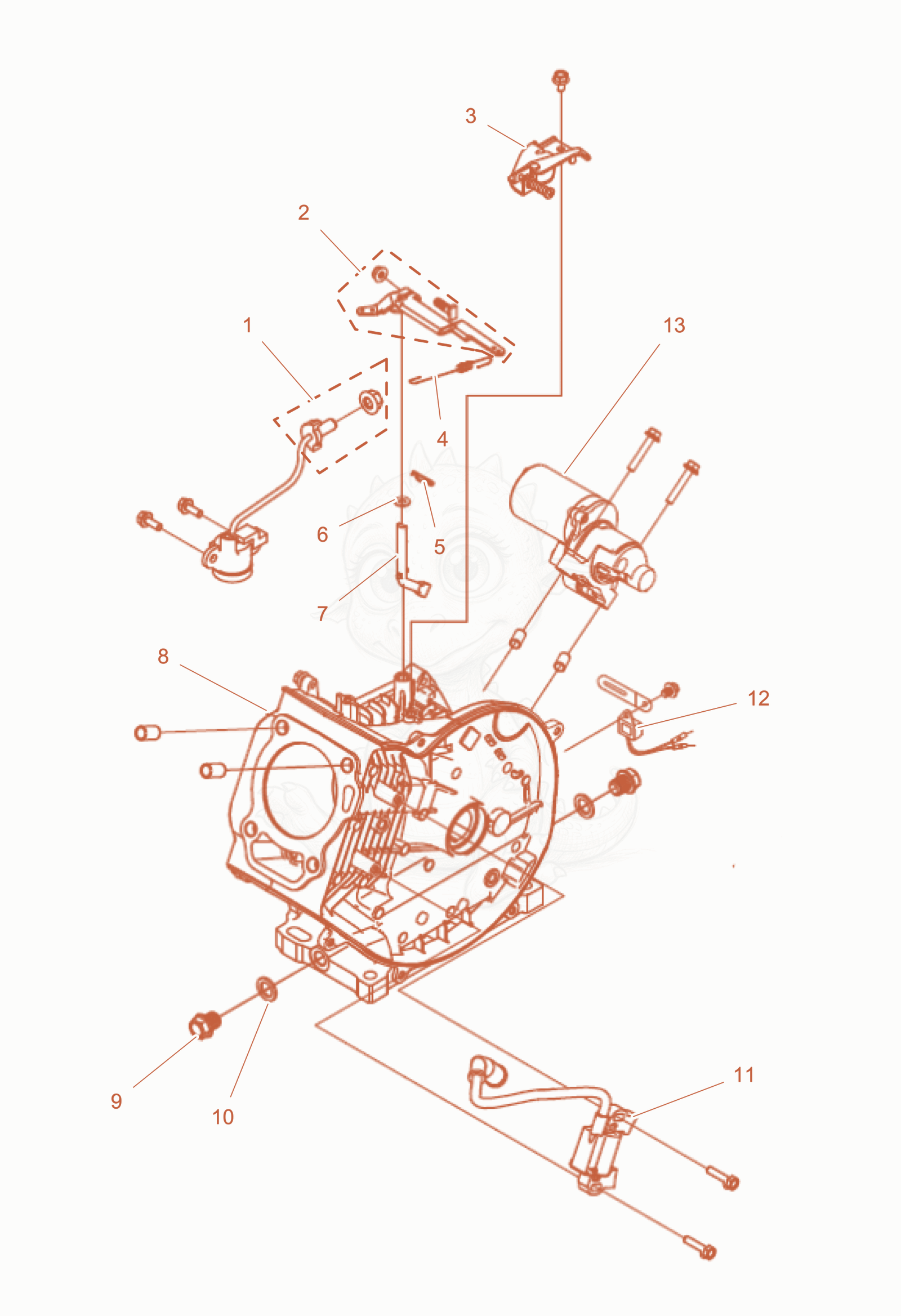 Exploded parts diagram of the Crankcase cpl. of a Wacker Neuson GS6000GCE, with numbered balloons