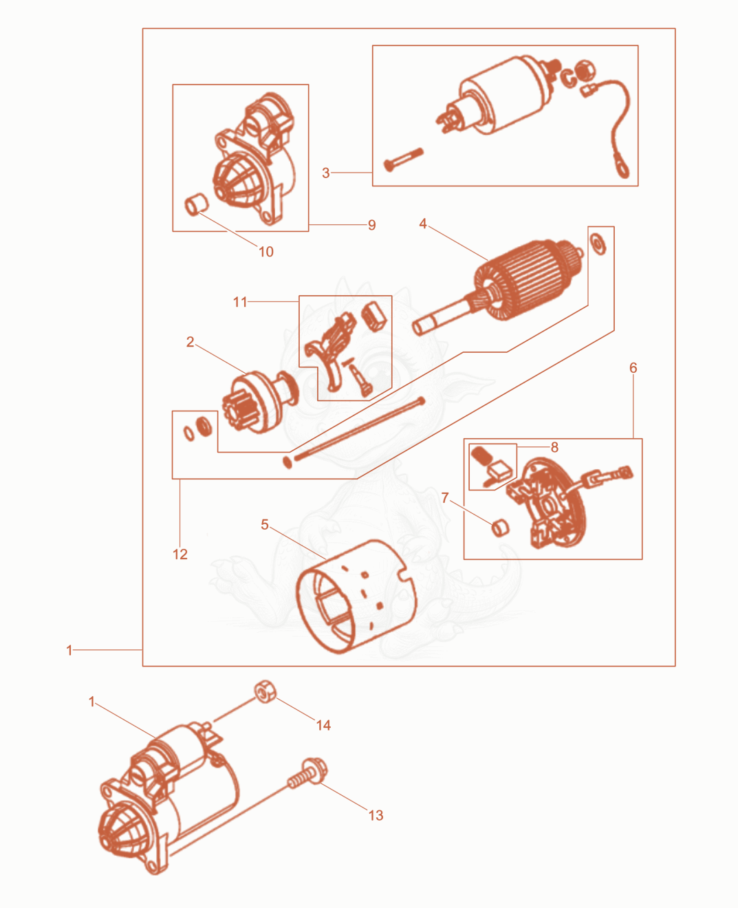 Exploded parts diagram of the Starter of a Wacker Neuson DPU4045YEHZF, with numbered balloons