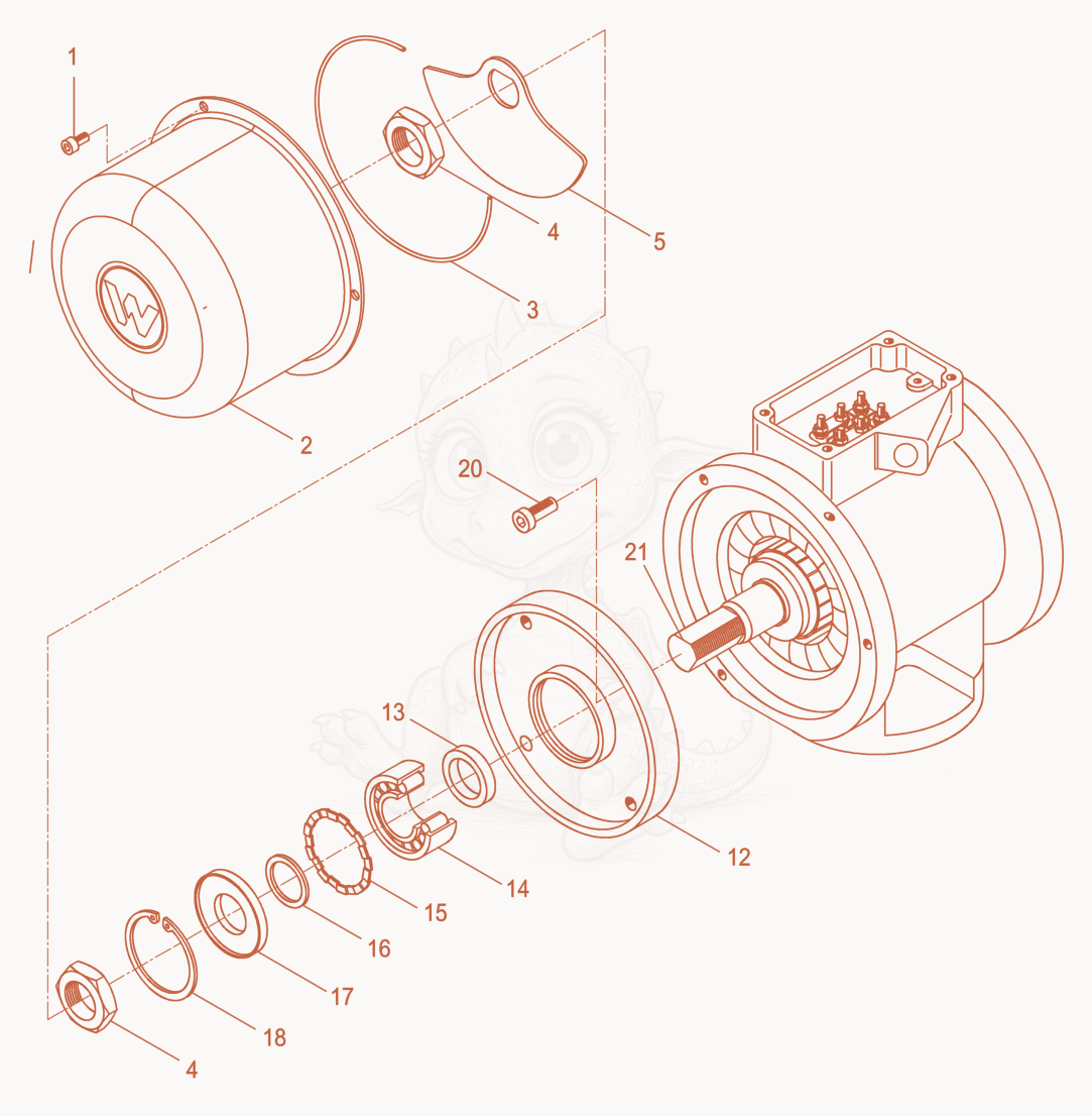 Exploded parts diagram of the External Vibrator cpl. of a Wacker Neuson AR51/3/200/400, with numbered balloons