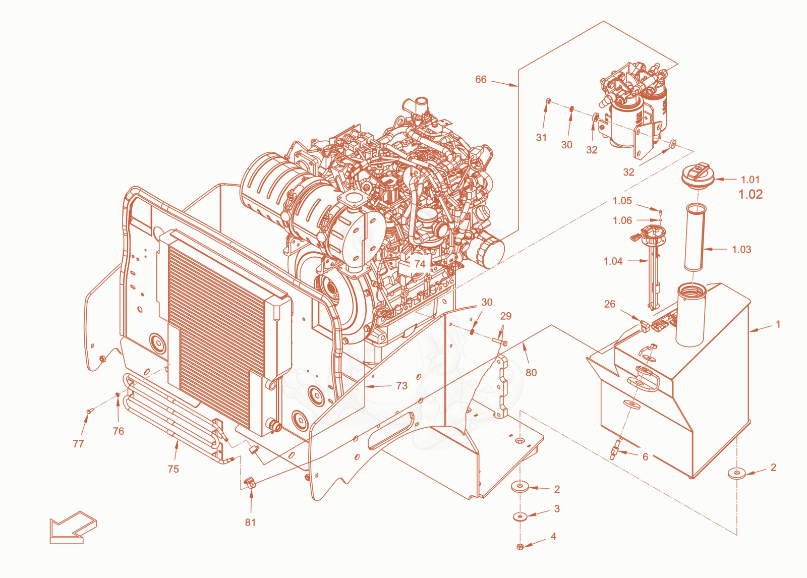 Exploded parts diagram of the fuel system of a Wacker Neuson RD28-120DPF, with numbered balloons