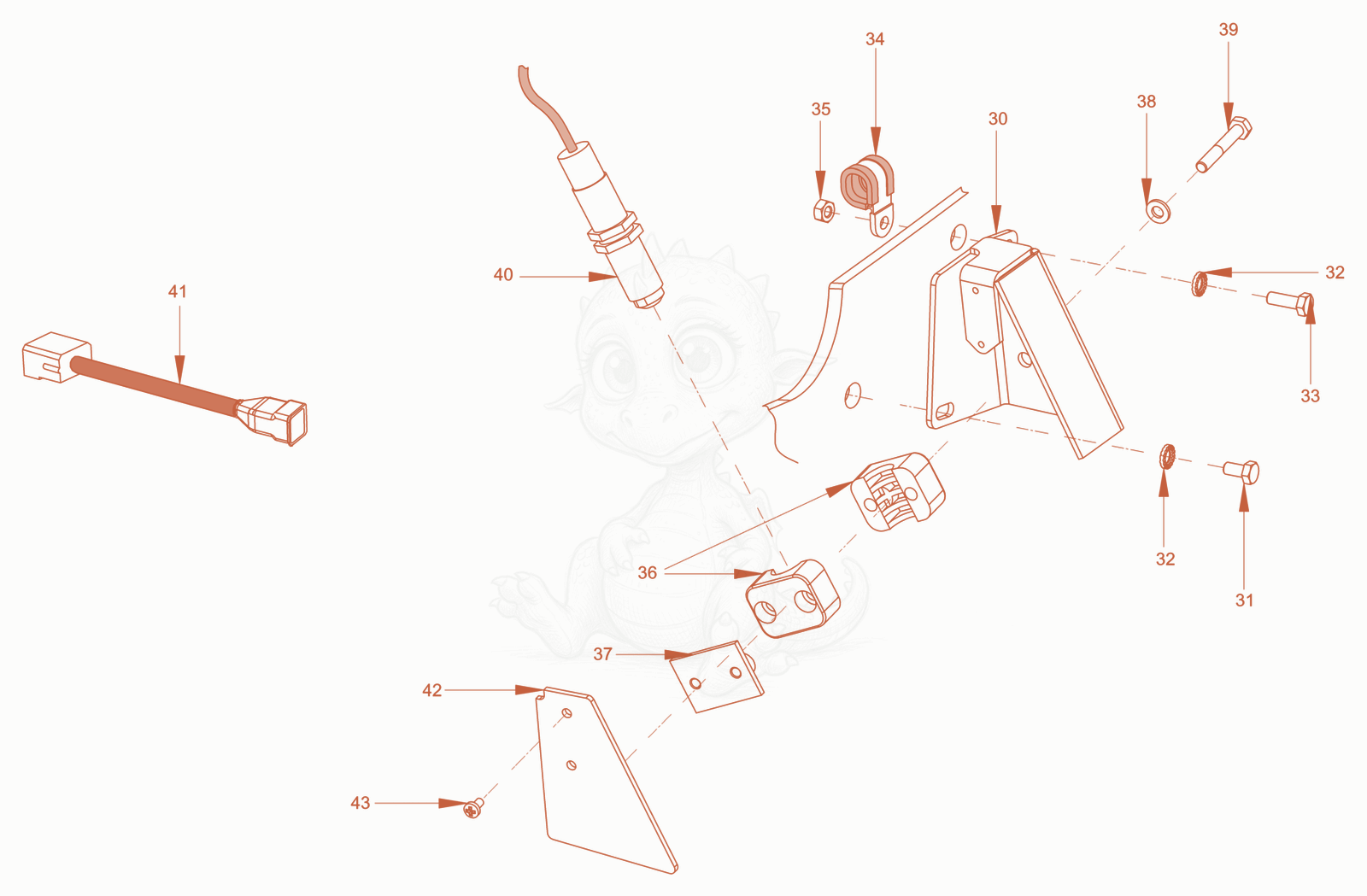 Exploded parts diagram of the asphalt thermometer of a Wacker Neuson RD45-140.3, with numbered balloons