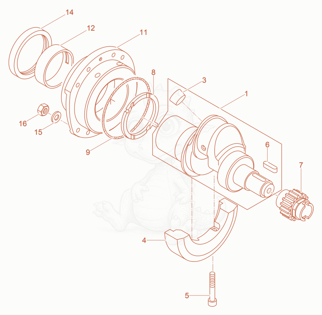 Exploded parts diagram of the Crankshaft - Mounting flange of a Wacker Neuson DPU6555HEHUS, with numbered balloons