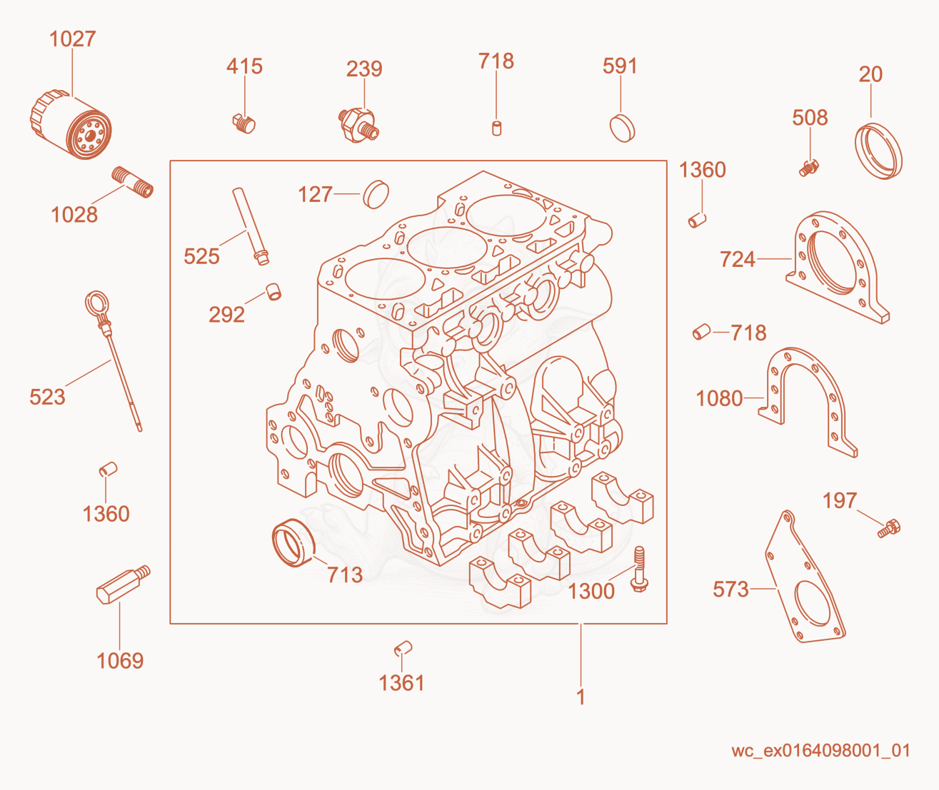 Exploded parts diagram of the Engine Block of a Wacker Neuson CRT48-34V, with numbered balloons