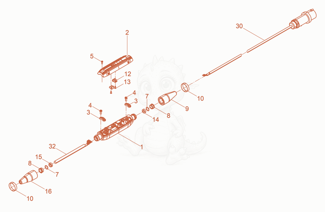 Exploded parts diagram of the Power cable with bodyguard of a Wacker Neuson IRFU45/120/5UK, with numbered balloons