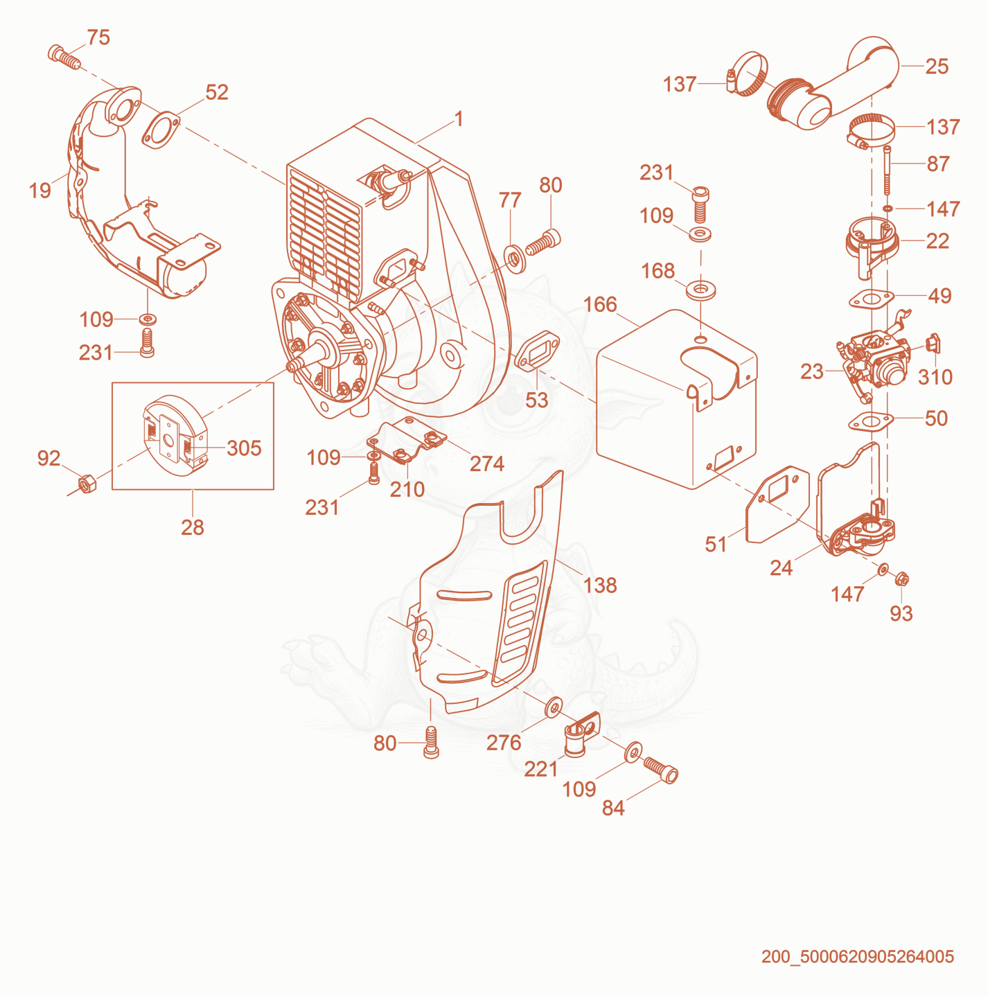 Exploded parts diagram of the Engine cpl. of a Wacker Neuson BS60-2, with numbered balloons
