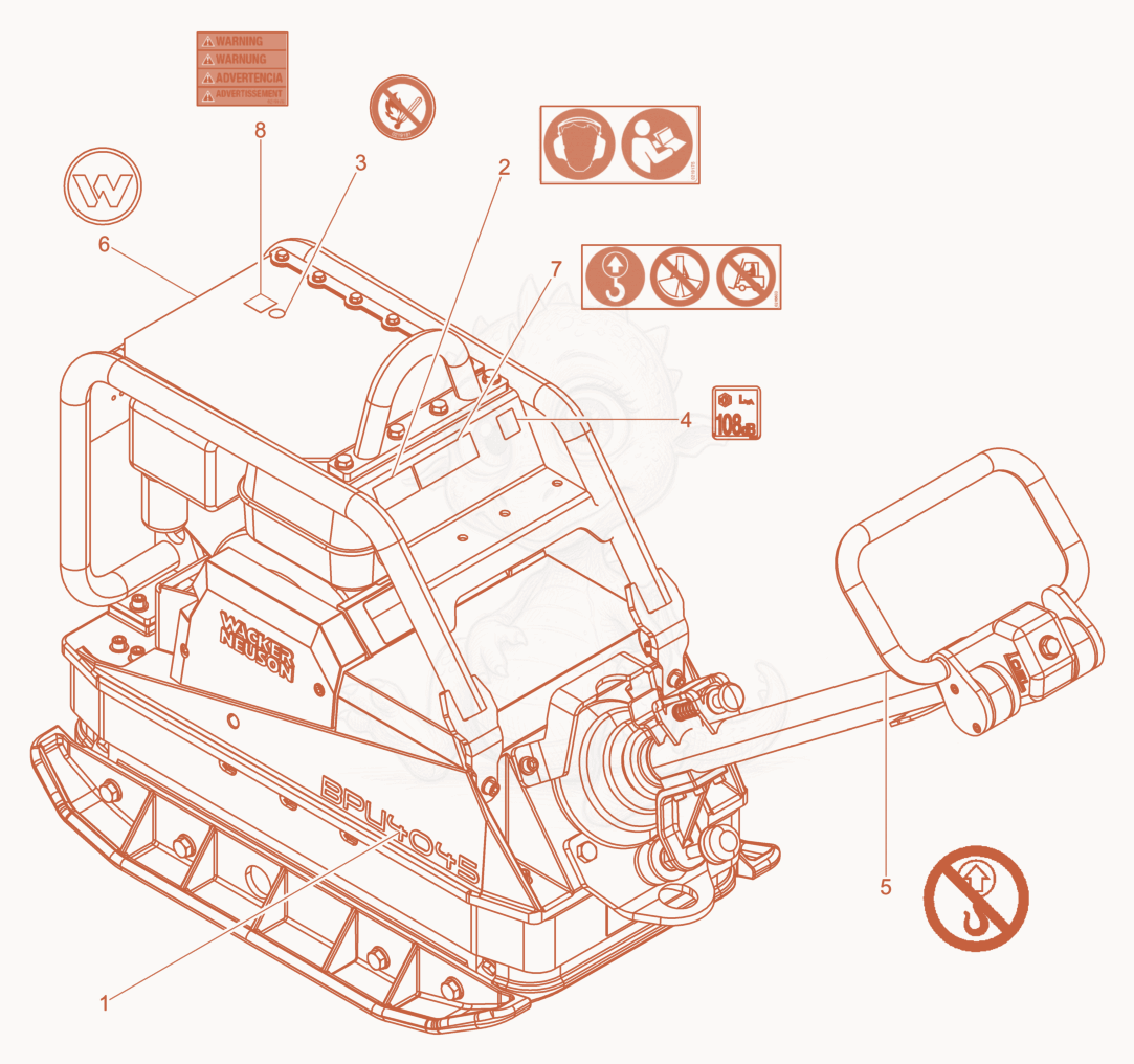 Exploded parts diagram of the Labels of a Wacker Neuson BPU4045AUS, with numbered balloons