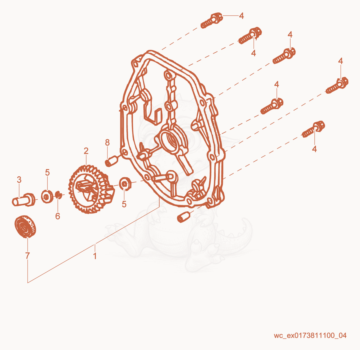 Exploded parts diagram of the Crankcase Cover of a Wacker Neuson BV50A-P, with numbered balloons
