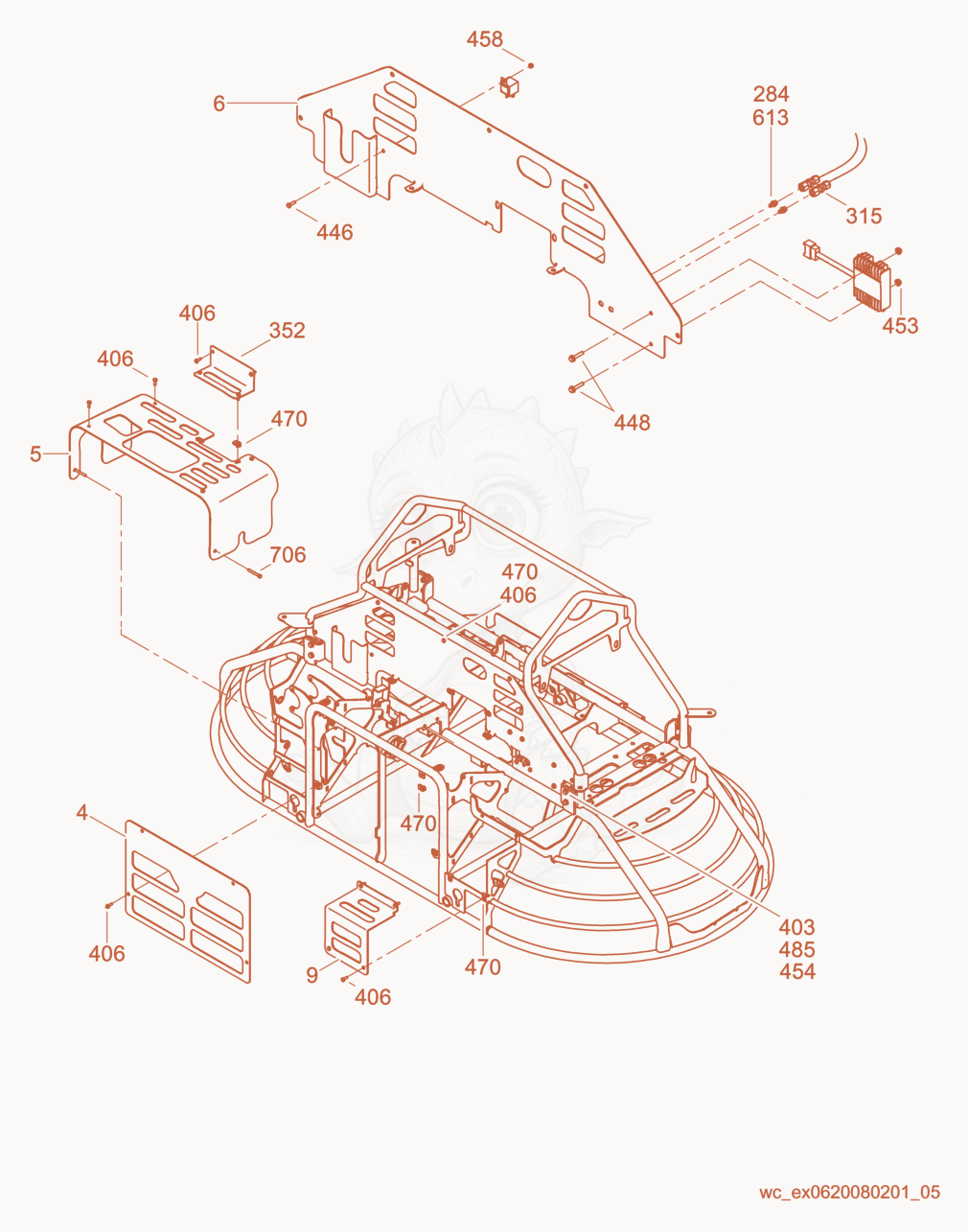 Exploded parts diagram of the Panel cpl. of a Wacker Neuson CRT36-24A, with numbered balloons