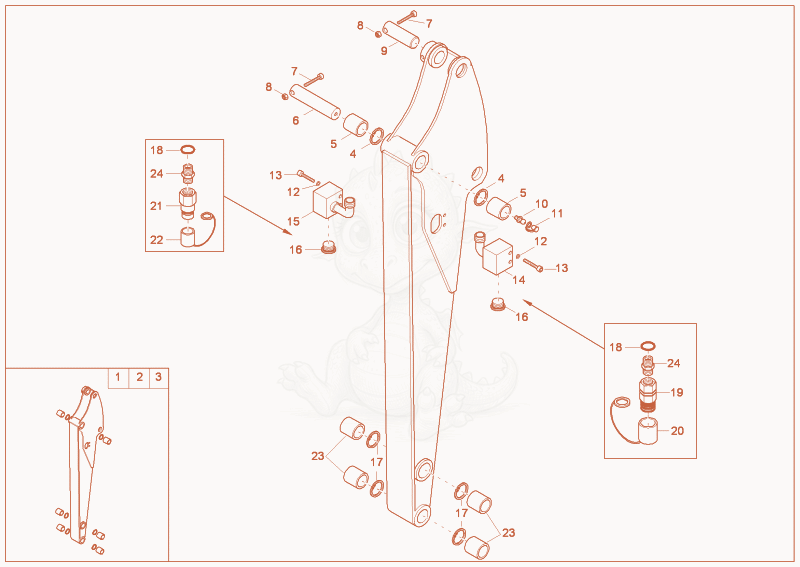 Exploded parts diagram of the DIPPER ARM SHORT of a Wacker Neuson 2404, with numbered balloons