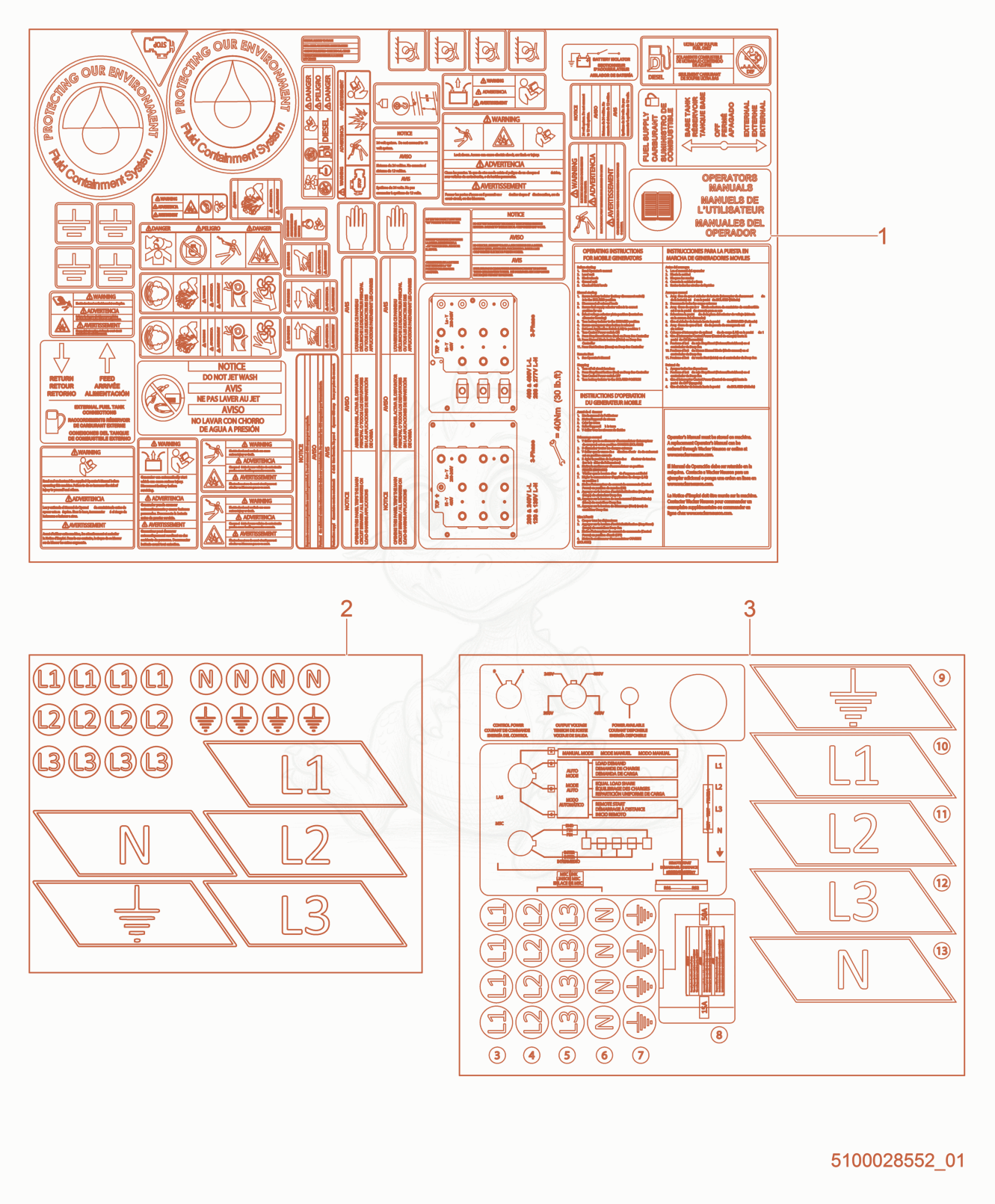 Despiece del Label-sheet, operation de una máquina Wacker Neuson G625, con globos numerados