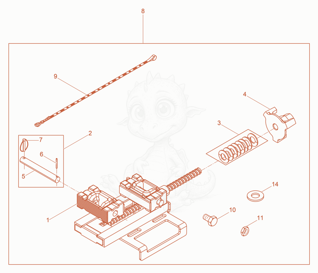 Exploded parts diagram of the Fastening Clamp SV 53 of a Wacker Neuson AR36/3/500, with numbered balloons