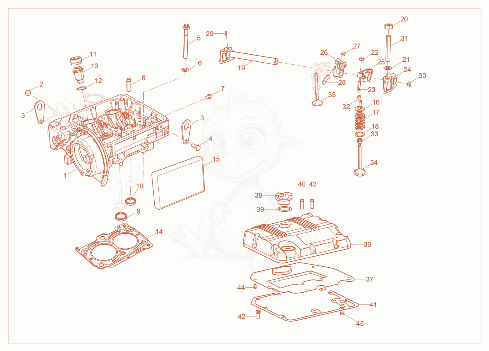 Exploded parts diagram of the Cylinder Head of a Wacker Neuson LTT4, with numbered balloons