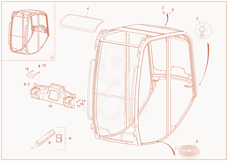 Exploded parts diagram of the CABIN FRAME CANOPY of a Wacker Neuson 2404, with numbered balloons