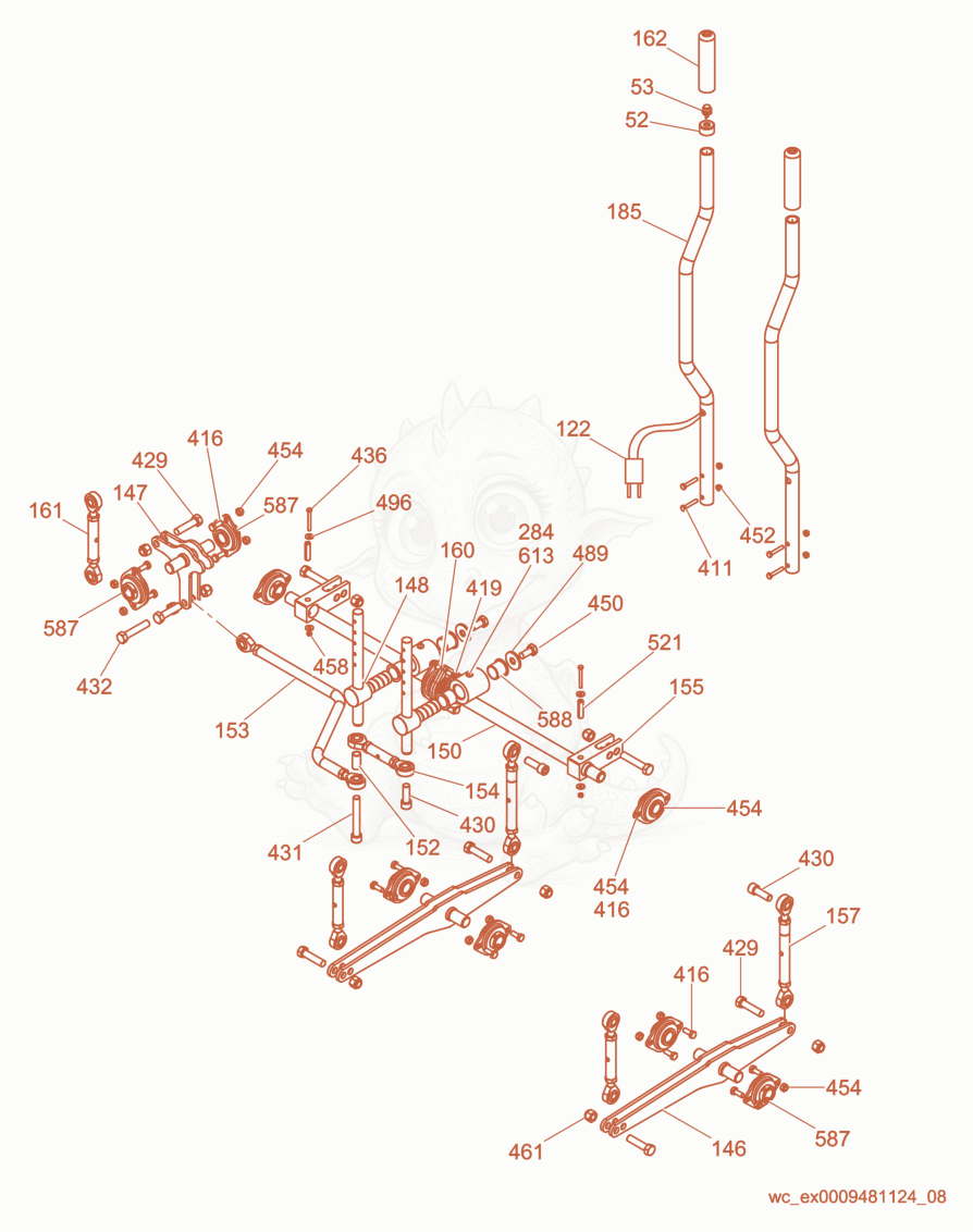 Exploded parts diagram of the Manual Steering Handles of a Wacker Neuson CRT48-31V-H, with numbered balloons