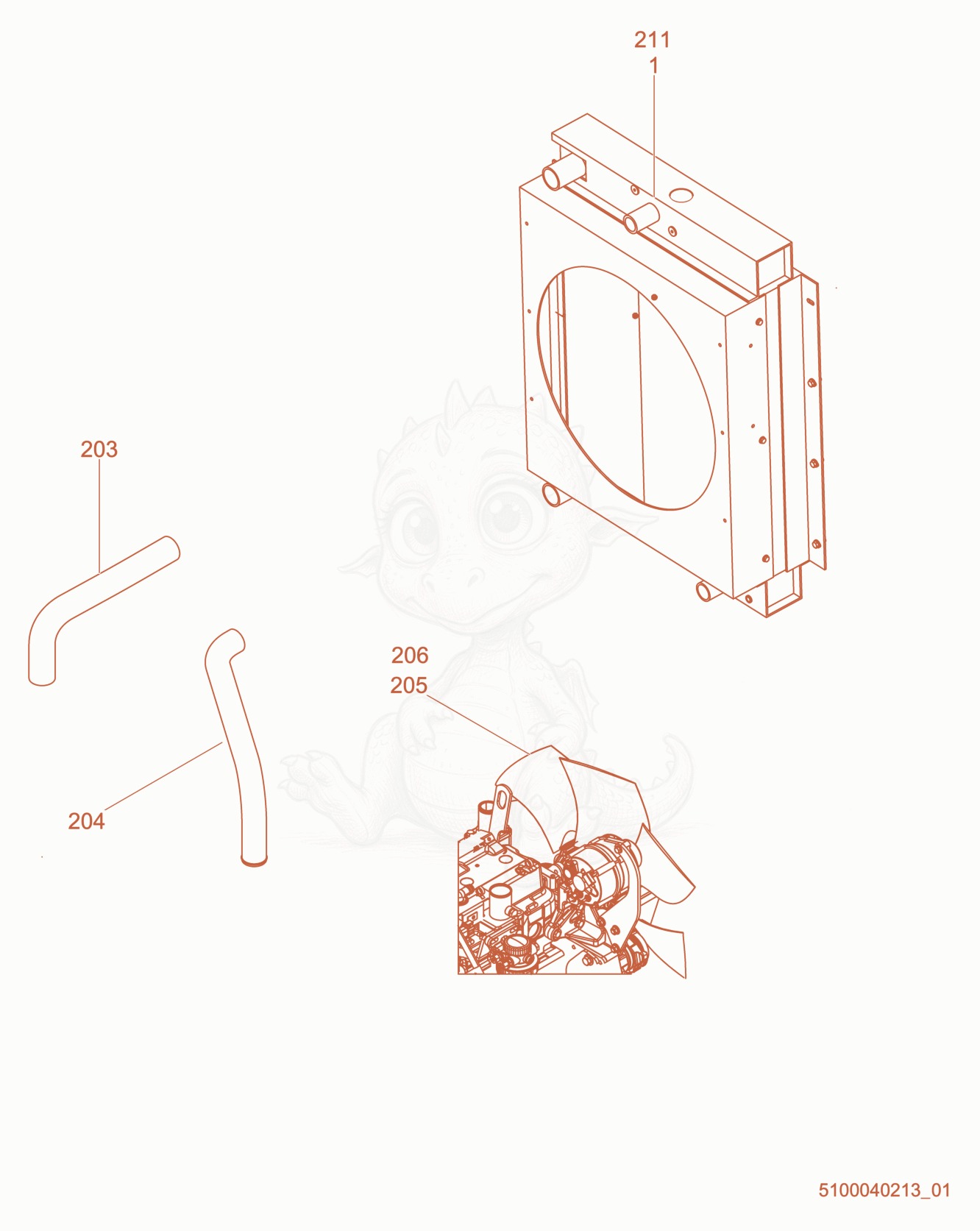 Despiece del Radiator cpl. de una máquina Wacker Neuson HIF1200, con globos numerados